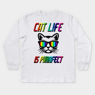 Cat Life Is Purrfect Kids Long Sleeve T-Shirt